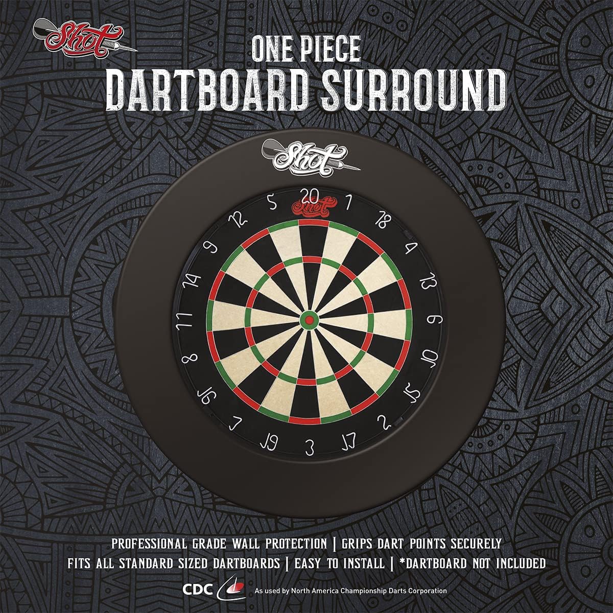 Shot Darts One Piece Wall Protector Dartboard Surround - Black