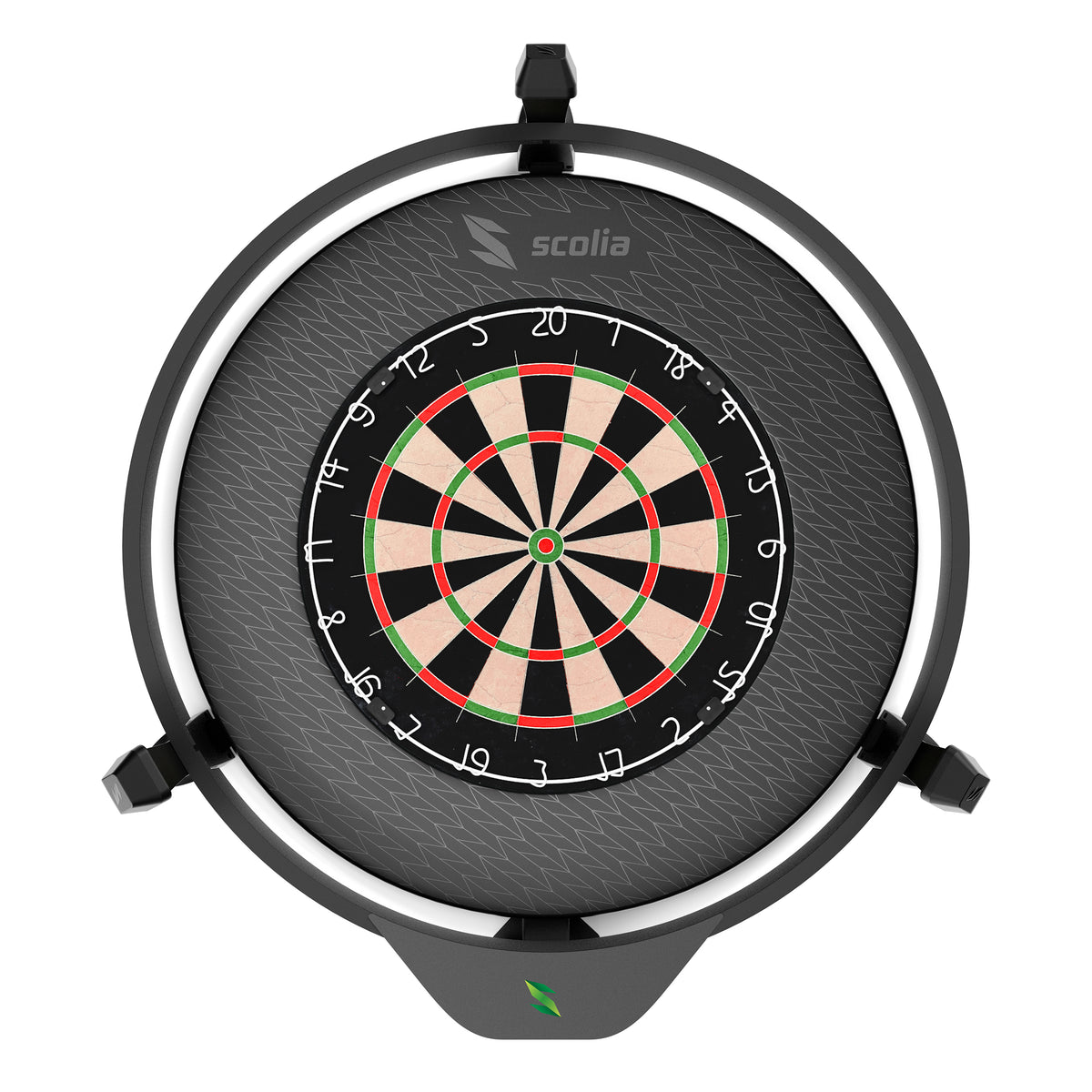 Scolia Stealth surround on a dartboard with a Scolia autoscoring system, front view
