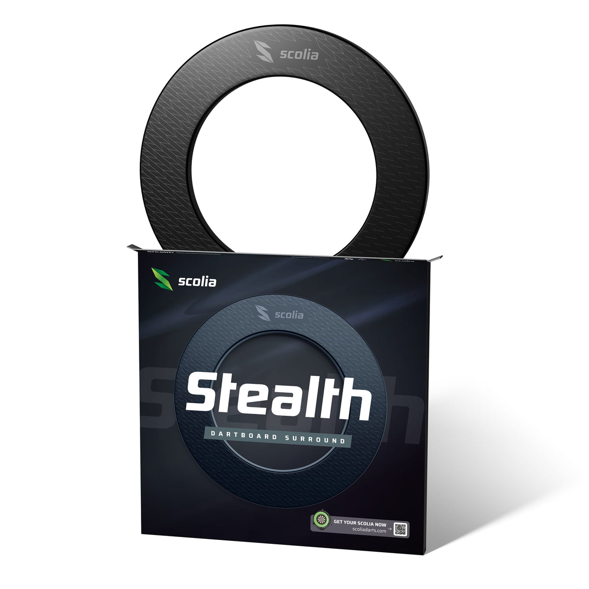 Scolia Stealth dartboard surround with its packaging
